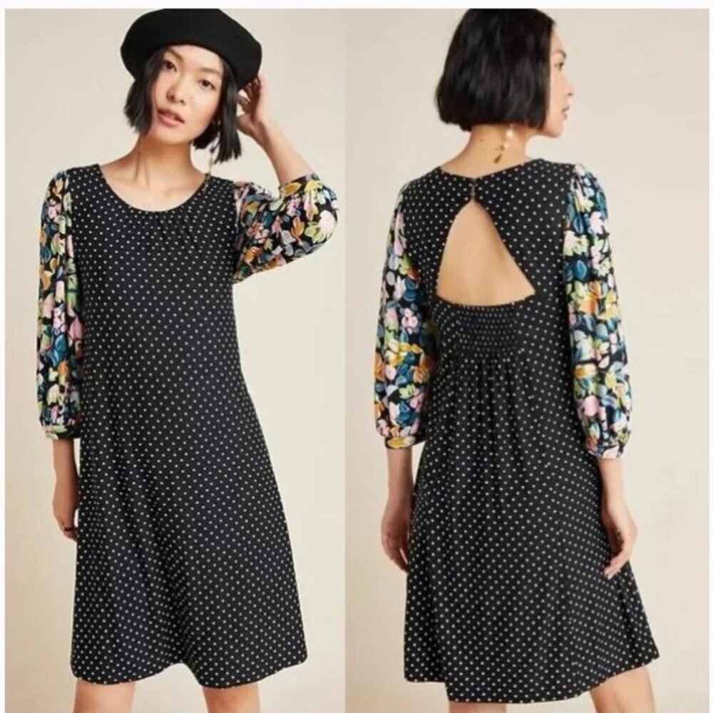 NWT Anthropologie Maeve Sawyer Black & White Polka Dot Dress Size Small